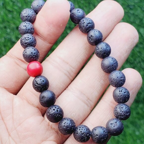 Lava and Red Howlite Beaded Relationship Bracelet for Men/Women, BS41064 - Picture 1 of 15